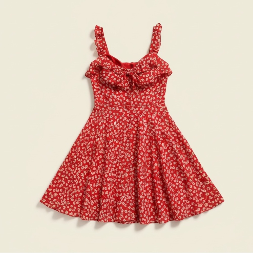 Aqua Red Floral Dress​​​